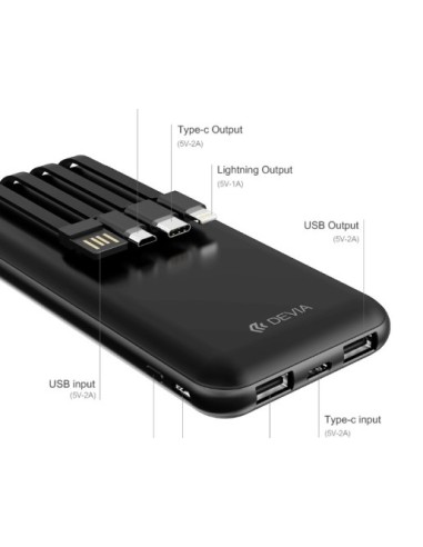 POWER BANK KINTONE V2 10000 MAH CON 4 CAVI M-L-C (DEPKC10K484B) NERO