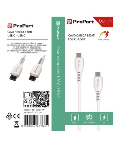 CAVO USB TIPO-C - TIPO-C PP15CC631W (ECC150) 1.5MT BIANCO