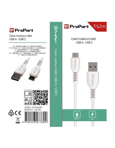 CAVO CARICA E DATI USB-A USB-C 2.4 2MT BIANCO (PP2TC600W)