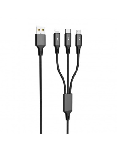 CAVO DI RICARICA MULIPLO USB 3 IN 1 MICRO - TYPE C - LIGHTNING - NERO USB 2.0 (LE-061)