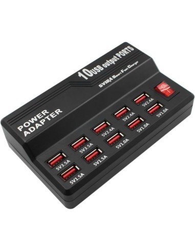 STAZIONE DI RICARICA CON 10 PORTE USB A PRESA VELOCE PER SMARTPHONE/TABLET - 60W 35A/1A (Q-CD10P)