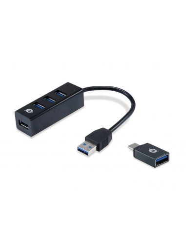 HUB 3 PORTE USB 3.2 GEN 1 (3.1 GEN 1) TYPE-A (HUBBIES04B) NERO CON ADATTATORE USB-C